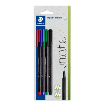 Fineliner Staedtler 334-S BK4 Ultra Fine Must Blue roheline Red 4 tk