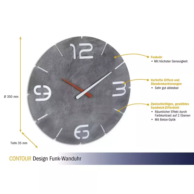 Wall Clock TFA-Dostmann CONTOUR Round hall Valge 35 cm