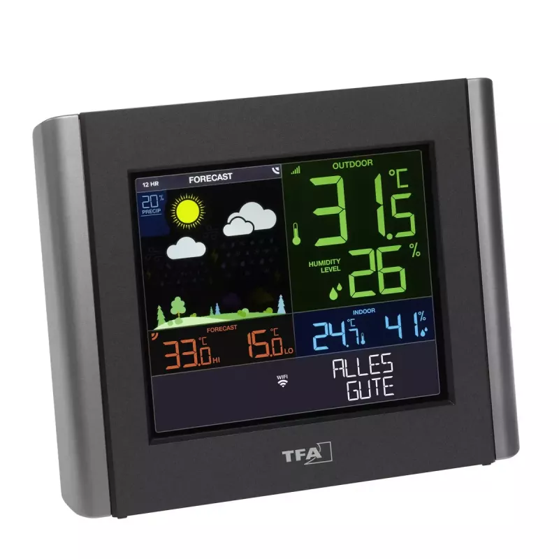 TFA-Dostmann VIEW METEO Must patareitoitel Wi-Fi ilmajaam niiskusvahemikuga 10–99%
