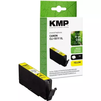 KMP asendustindikassett Canon CLI-551 Y XL jaoks – kollane, suure mahutavusega