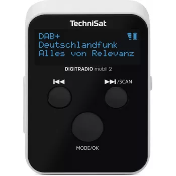 Kaasaskantav raadio TECHNISAT DIGITRADIO mobil 2 — DAB+ / FM, OLED 0.91 tolli, 3.5 mm, USB-C, Li-Ion 500 mAh, must/valge