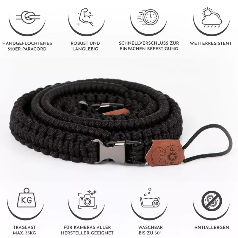 Kaamerarihm JetWorld The Traveler (C-Rope) — nailon, must, maksimaalne pikkus 100 cm