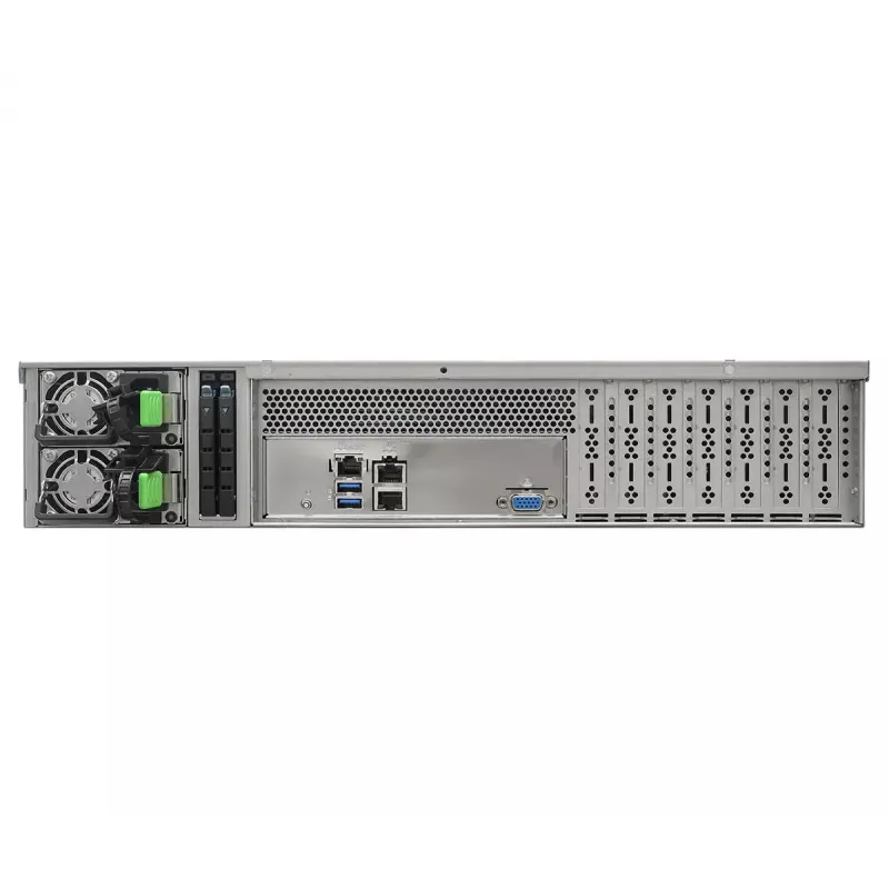 Server barebone ASRock 2U12L2S-SIENA (2U)—AMD SoC, Socket SP6, 12×3,5 tolli + 2×2,5 tolli sahtlit, 800 W toiteplokk, DDR5 kuni 96 GB