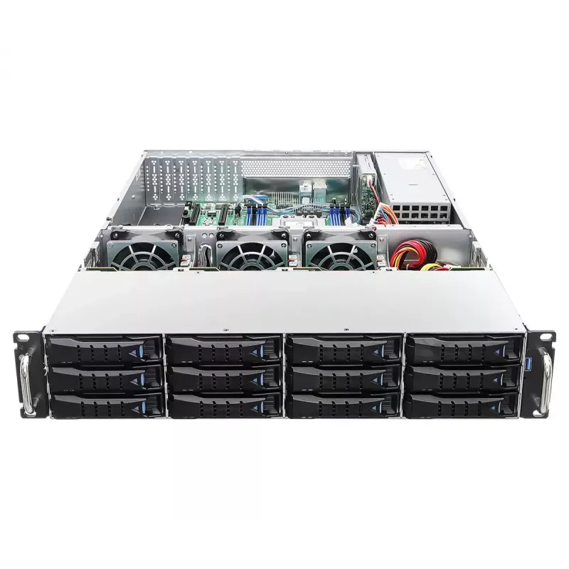 Server barebone ASRock 2U12L2S-SIENA (2U)—AMD SoC, Socket SP6, 12×3,5 tolli + 2×2,5 tolli sahtlit, 800 W toiteplokk, DDR5 kuni 96 GB