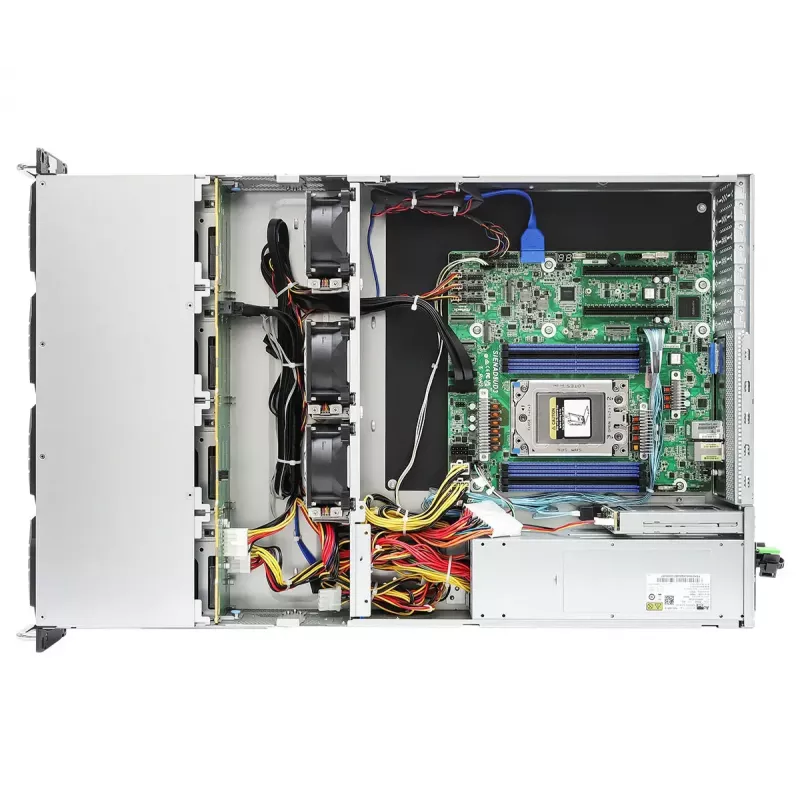 Server barebone ASRock 2U12L2S-SIENA (2U)—AMD SoC, Socket SP6, 12×3,5 tolli + 2×2,5 tolli sahtlit, 800 W toiteplokk, DDR5 kuni 96 GB
