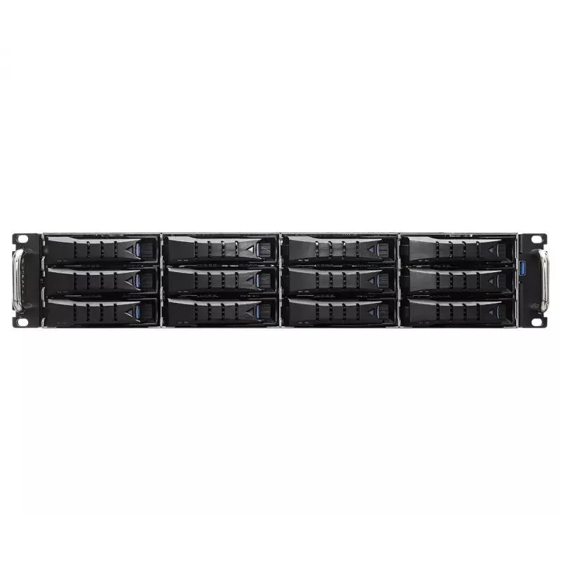 Server barebone ASRock 2U12L2S-SIENA (2U)—AMD SoC, Socket SP6, 12×3,5 tolli + 2×2,5 tolli sahtlit, 800 W toiteplokk, DDR5 kuni 96 GB