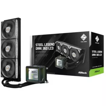 Protsessorijahuti ASROCK Steel Legend Dark 360 LCD — 360mm AIO vedelikjahuti LCD-ekraaniga