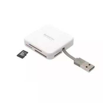 Kaardilugeja PNY All in One Reader — USB 2.0, 480 Mbit/s, toetab CF/SD/MicroSD/MS/MiniSD/MMC, valge, 54×54×13 mm, 29 g