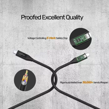 USB4 Gen 2x2 USB-C-kaabel Unitek C14100BK-0.8M — 0,8 m, USB-C to USB-C, 40 Gbit/s, must