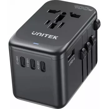Reisilaadija Unitek P1123ABK01 — Unitek PD 100W, mitme regiooni EU/US/UK/AUS pistik