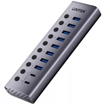 USB-jaotur Unitek H1315B01-EU — 10-pordiline 5 Gbps üksikute pordilülititega