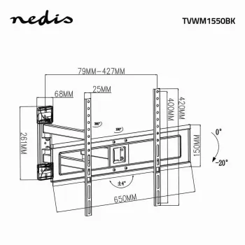 Teleri kinnitusstatiiv Nedis TVWM1550BK 94–177,8 cm (37–70 tolli) ekraanidele, max VESA 600x400, max koormus 25 kg, must