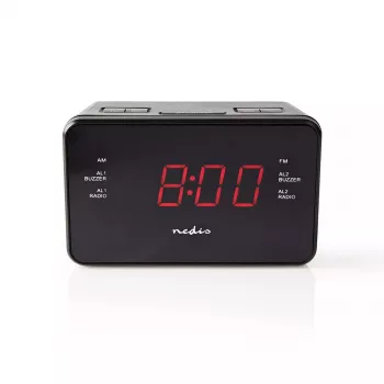 Digitaalne äratuskell Nedis CLAR002BK — LED-ekraan, AC 220–240 V, 130×80×70 mm, must
