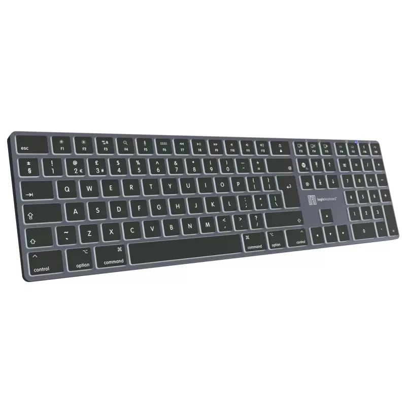 Klaviatuur LogicKeyboard SKB-TM-UK täissuuruses USB + Bluetooth, QWERTY UK inglise, titaan