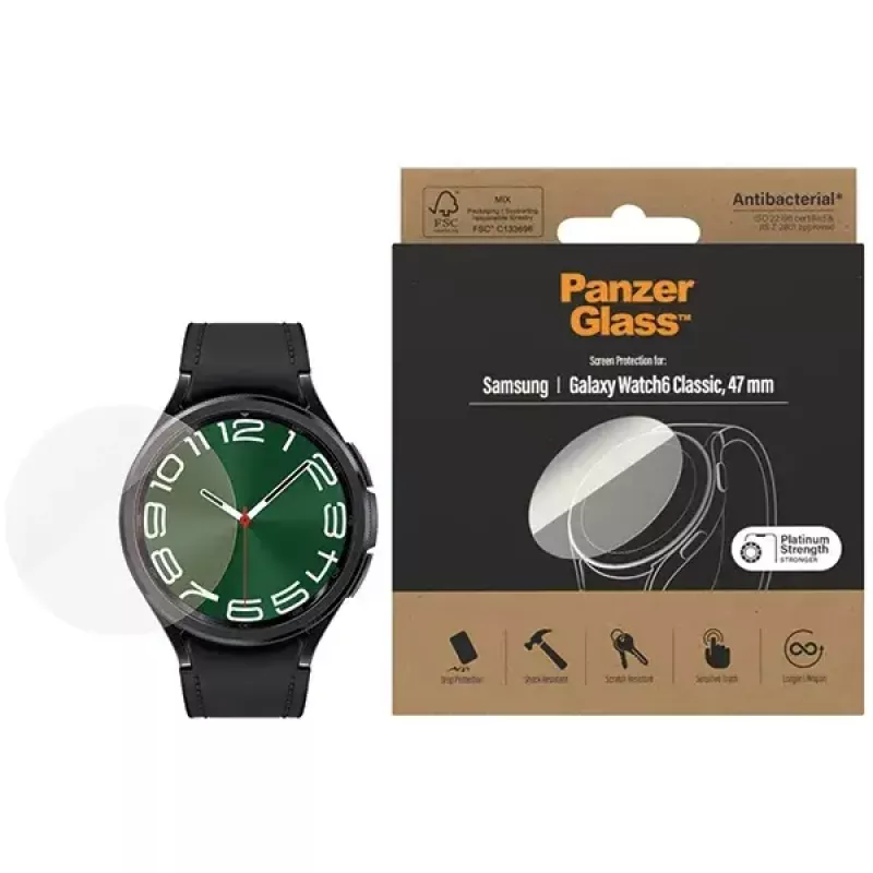 PanzerGlass ekraanikaitse Samsung Galaxy Watch6 Classic 47mm jaoks — antibakteriaalne klaaskile