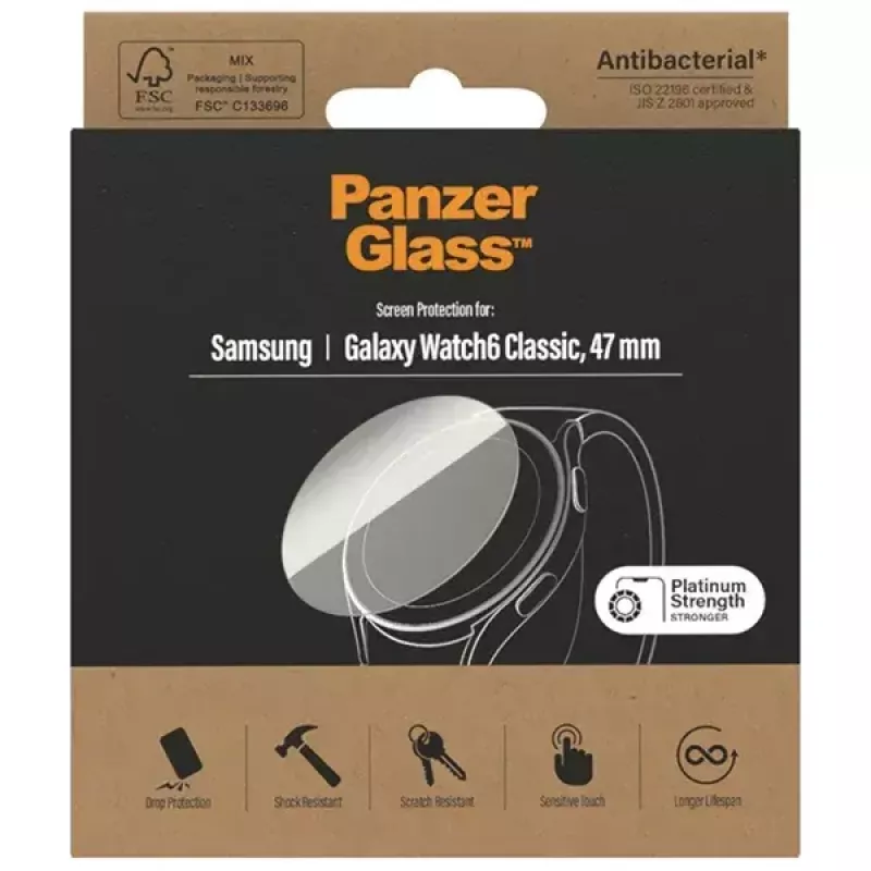 PanzerGlass ekraanikaitse Samsung Galaxy Watch6 Classic 47mm jaoks — antibakteriaalne klaaskile