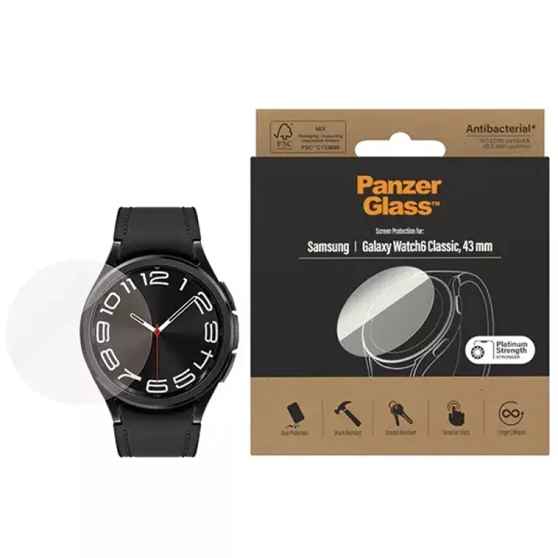 PanzerGlass ekraanikaitse Samsung Galaxy Watch6 43mm AB jaoks – karastatud klaas, mudel 3685