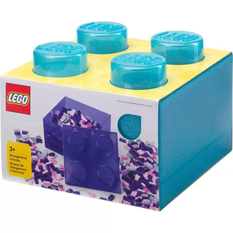 Hoiuklots 4 pealmise kaanega Glitter, room copenhagen — helesinine/läbipaistev LEGO-stiilis hoiukarp