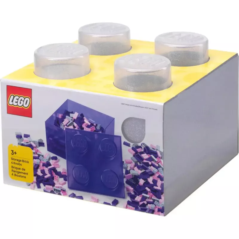 Säilituskivi 4 pealiskattega sädelev (läbipaistev), room copenhagen — LEGO-ga ühilduv hoiukarp, 4 nupuga, läbipaistev sädelev