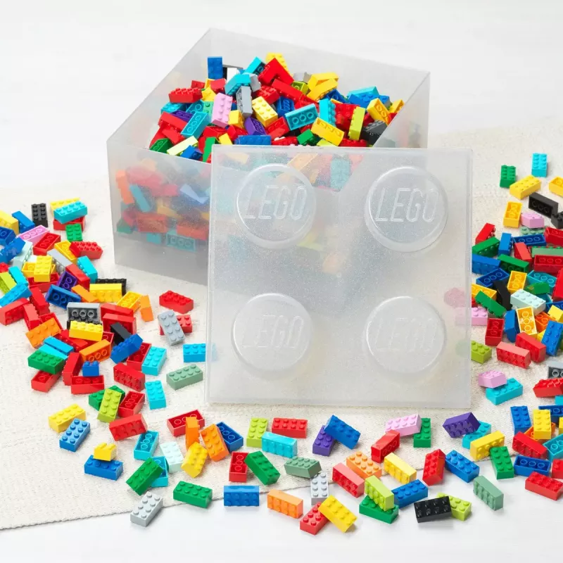 Säilituskivi 4 pealiskattega sädelev (läbipaistev), room copenhagen — LEGO-ga ühilduv hoiukarp, 4 nupuga, läbipaistev sädelev