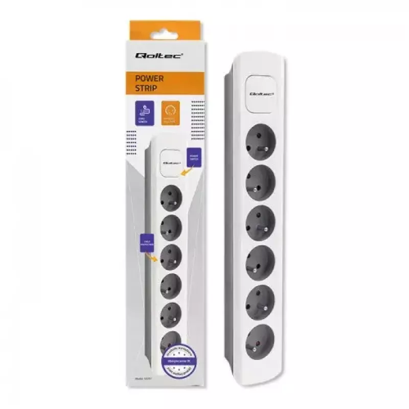Pikendusjuhe Qoltec 50297 1,8 m 6 vahelduvvoolu pistikupesa siseruumidesse hall valge