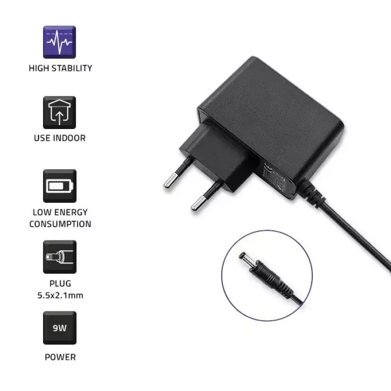 Toiteadapter QOLTEC 52412 — 9W (9V 1A) väline adapter kaasaskantavatele seadmetele
