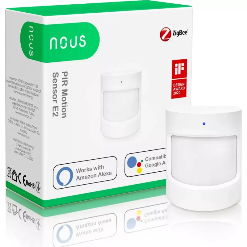 Liikumisandur Nous E2 ZigBee PIR, tuvastusulatus 8 m, vaatenurk 120°
