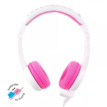 BuddyPhones School+ juhtmega peakomplekt peapaelaga kõnedeks ja muusikaks, 20–20000 Hz, 1,4 m kaabel, roosa/valge