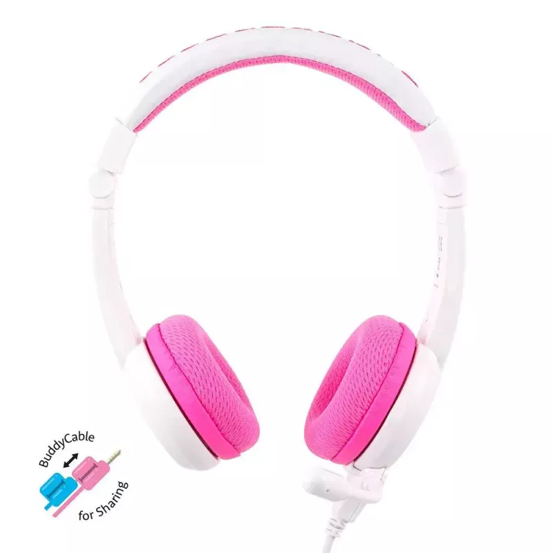 BuddyPhones School+ juhtmega peakomplekt peapaelaga kõnedeks ja muusikaks, 20–20000 Hz, 1,4 m kaabel, roosa/valge