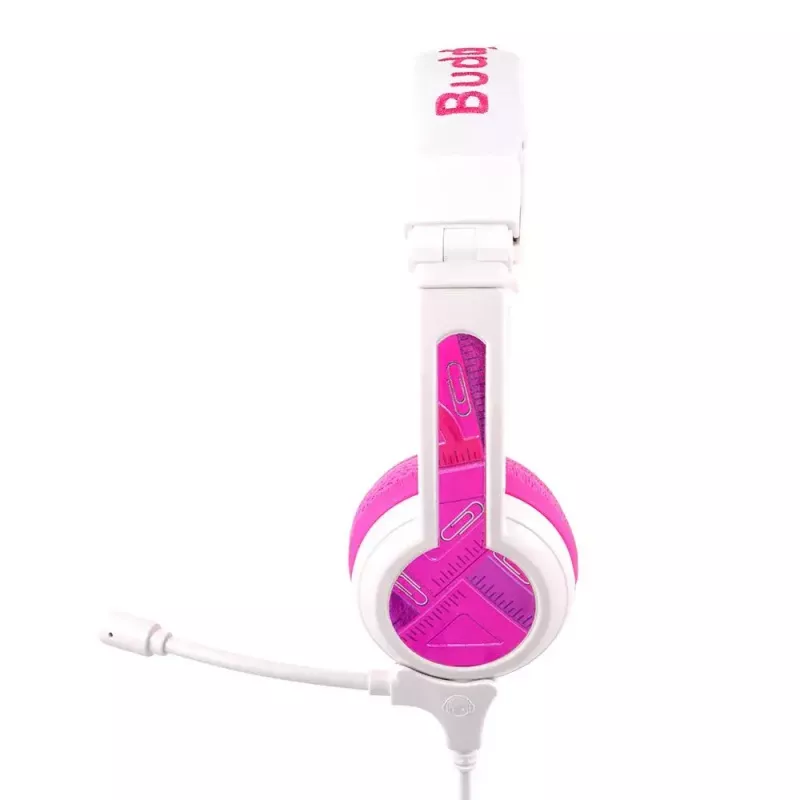 BuddyPhones School+ juhtmega peakomplekt peapaelaga kõnedeks ja muusikaks, 20–20000 Hz, 1,4 m kaabel, roosa/valge