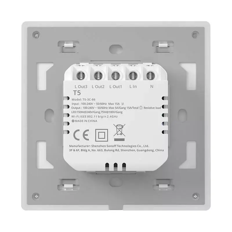Seinale paigaldatav Sonoff nutikas WiFi-puutelüliti TX T5 2C 2-kanaliga, puutepaneelid kahe vooluringi jaoks