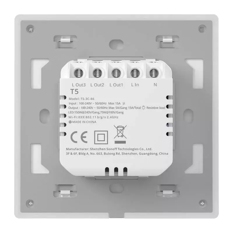 Nutikas seinalüliti Sonoff T5 3C 3-kanaliline Wi-Fi puutelüliti (paigaldatav uputusse)