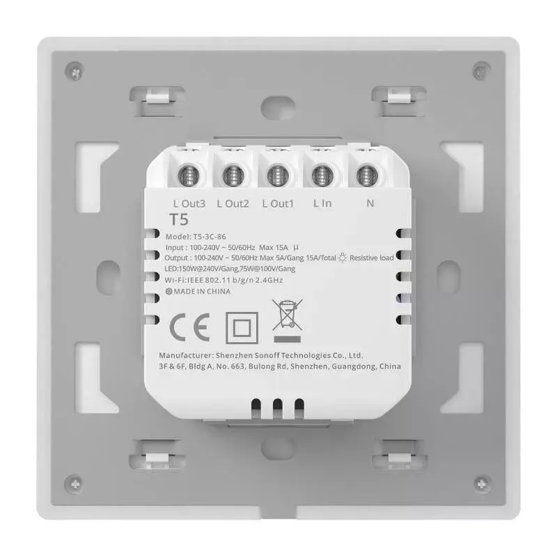 Seinale paigaldatav nutikas WiFi-puutelüliti Sonoff T5 4C 4-kanaliga (T5-4C-86)
