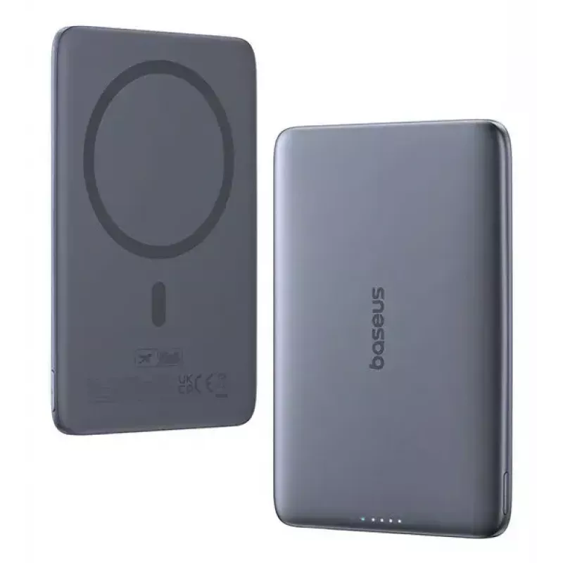 Kaasaskantav akupank Baseus PicoGo Ultra-õhuke 5000 mAh, 20 W väljund, juhtmevaba laadimine, USB-C, hall
