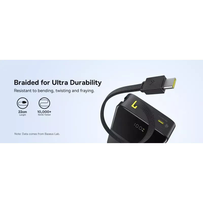 Akupank Baseus EnerFill Bipow2 Pro — 20000 mAh, PD 3.0 ja QC 3.0, 22.5 W, 1×USB-A + 1×USB-C, must, kuni 3 seadet