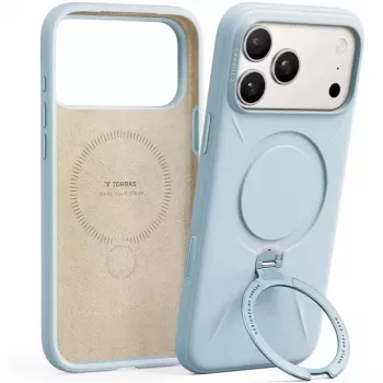 Torras Ostand Spin Softune seeria telefonikott iPhone 17 Pro jaoks beebisinine