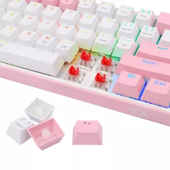 Mehaaniline klaviatuur REDRAGON K617-Fizz RGB — juhtmega USB, roosa/valge, 1,5 m kaabel