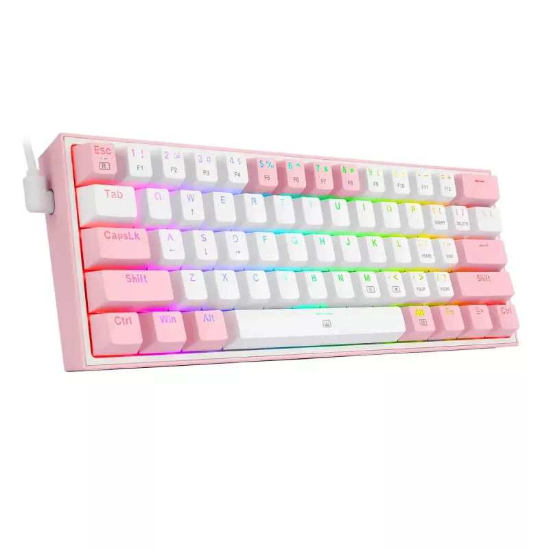 Mehaaniline klaviatuur REDRAGON K617-Fizz RGB — juhtmega USB, roosa/valge, 1,5 m kaabel