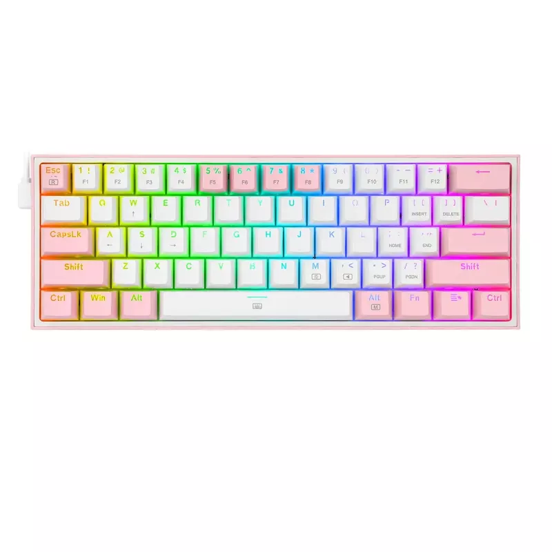 Mehaaniline klaviatuur REDRAGON K617-Fizz RGB — juhtmega USB, roosa/valge, 1,5 m kaabel