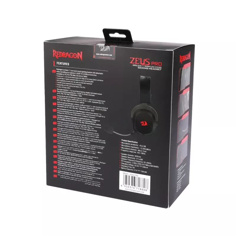 Juhtmega Bluetooth kõrvaklapid REDRAGON H510 Zeus Pro RGB — 20–20000 Hz, 1,8 m kaabel, Must