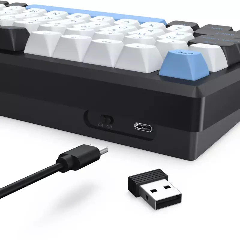 Klaviatuur REDRAGON K732WLB-RGB-PRO URANUS PRO — 65% mehaaniline, USB + RF juhtmevaba + Bluetooth, QWERTY, inglise paigutus, 1,5 m kaabel, must/valge