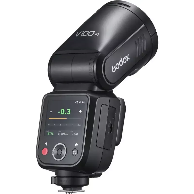 Flash Godox V100-F Fujifilmi jaoks — kaasaskantav liitiumioontoitel kaameravälk