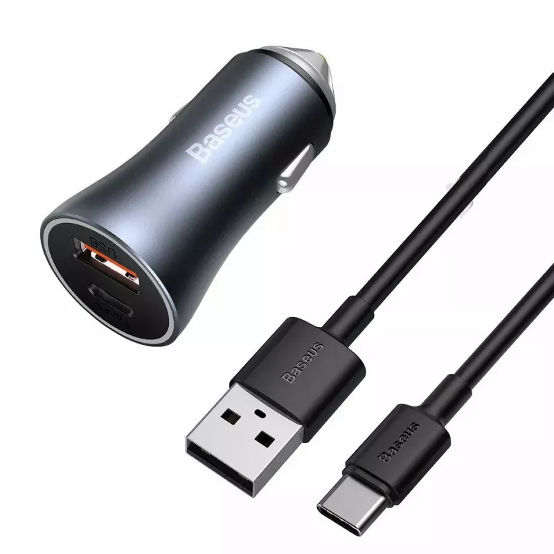 Auto laadija Baseus TZCCJD-0G 40W tumedalt hall — USB sõiduki toiteadapter, 40W väljund