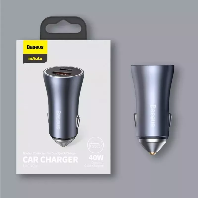 Auto laadija Baseus TZCCJD-0G 40W tumedalt hall — USB sõiduki toiteadapter, 40W väljund