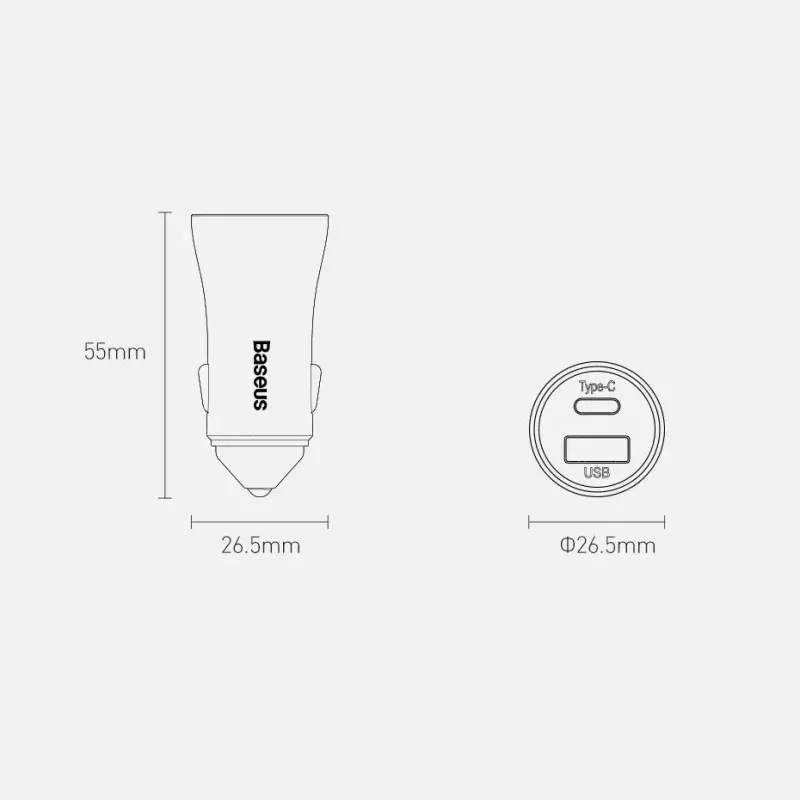 Auto laadija Baseus TZCCJD-0G 40W tumedalt hall — USB sõiduki toiteadapter, 40W väljund