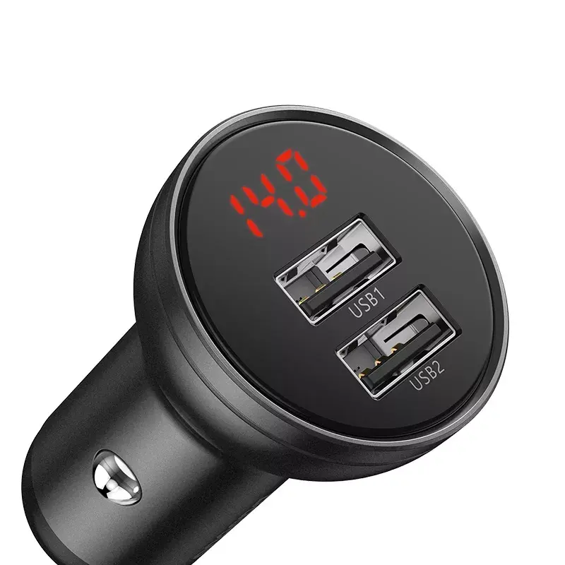 Auto USB-laadija Baseus AB2XUSBAKBK — 2× USB 2.0, 4,8 A, sigaretisüütaja toide, must/hall