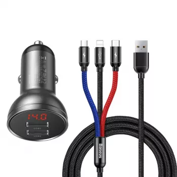 Auto USB-laadija Baseus AB2XUSBAKBK — 2× USB 2.0, 4,8 A, sigaretisüütaja toide, must/hall