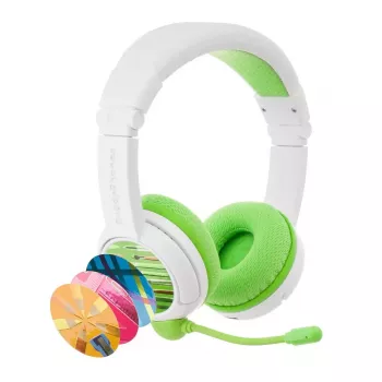 Headset buddy phones School+ — juhtmega ja juhtmevaba Bluetooth, USB-C, ümberkõrvaklapid, 20–20000 Hz, 147 g, roheline/valge