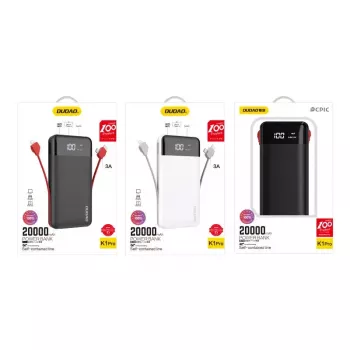 Akupank Dudao K1Pro 20000mAh 15W 4 integreeritud kaabliga, must