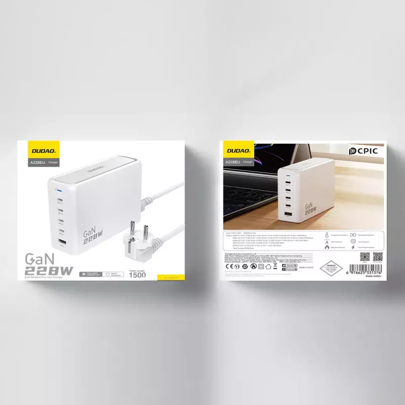 Laadija DUDAO A228EU 228W GaN 4xUSB-C 1xUSB-A